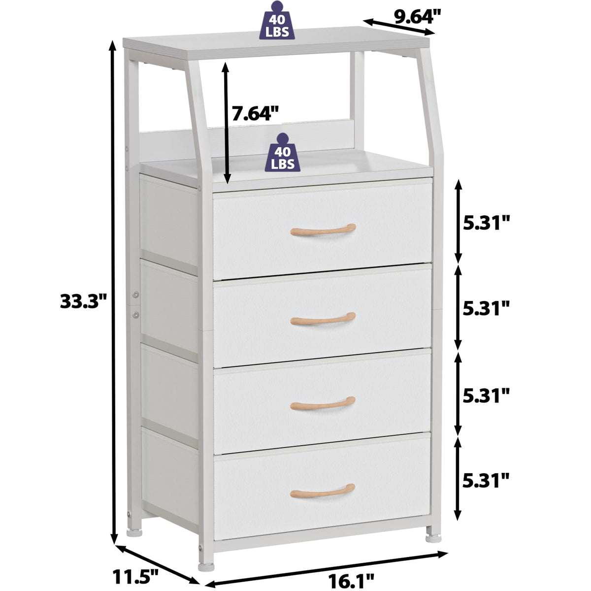 White 4 Drawer Dresser with 5 Storage Bins F573