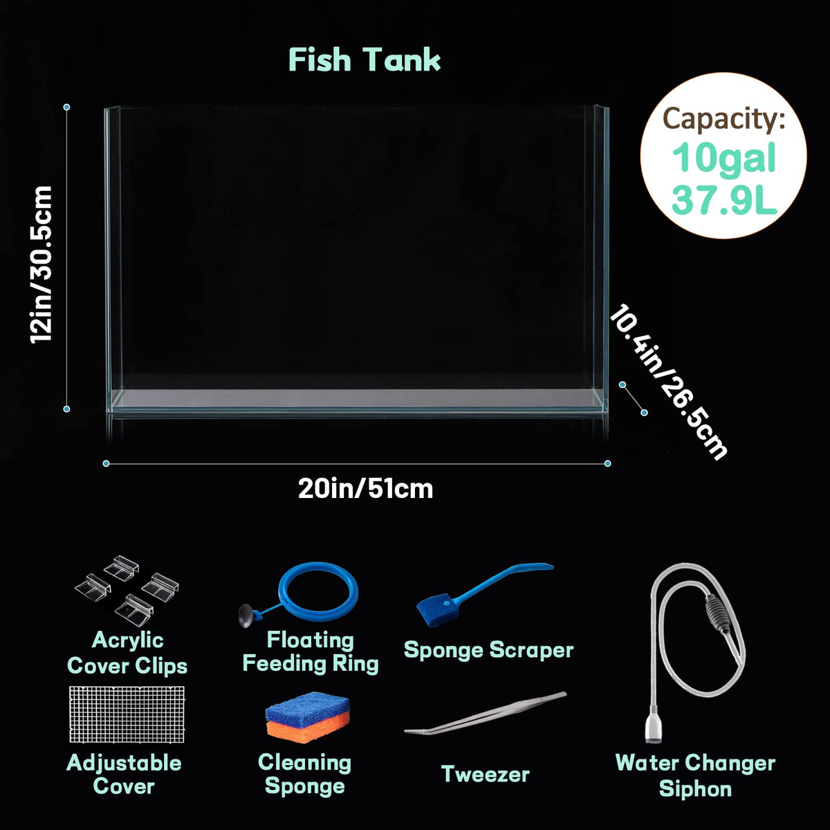 10 Gallon Ultra Clear Rimless Low Iron Glass Fish Tank N97938