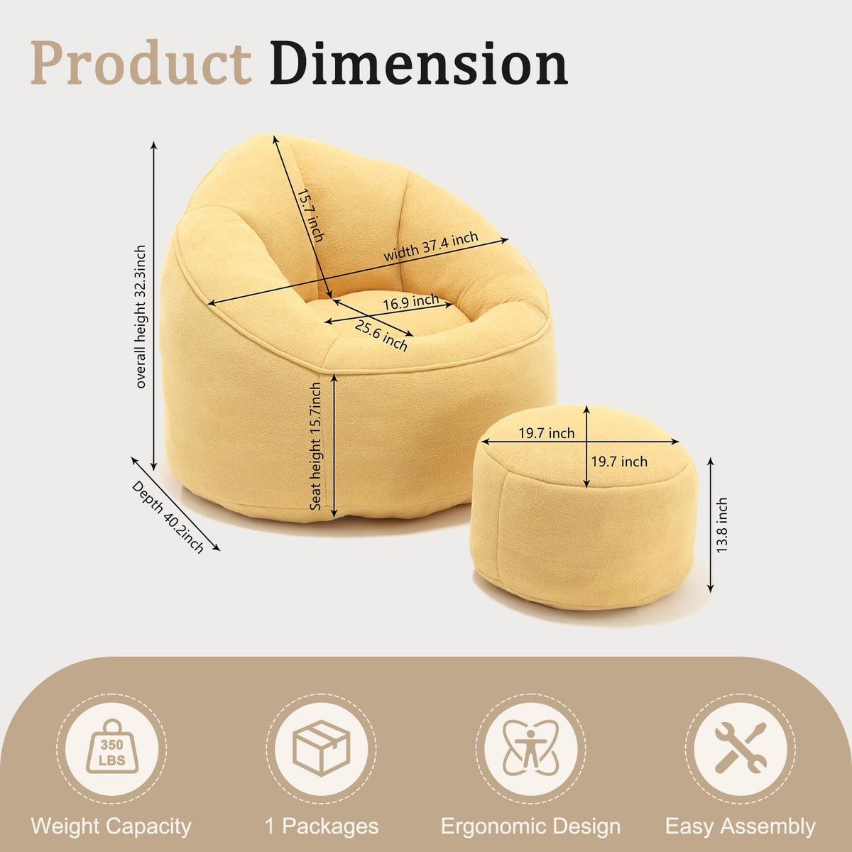 Large Memory Foam Bean Bag Lounger with Footrest R329