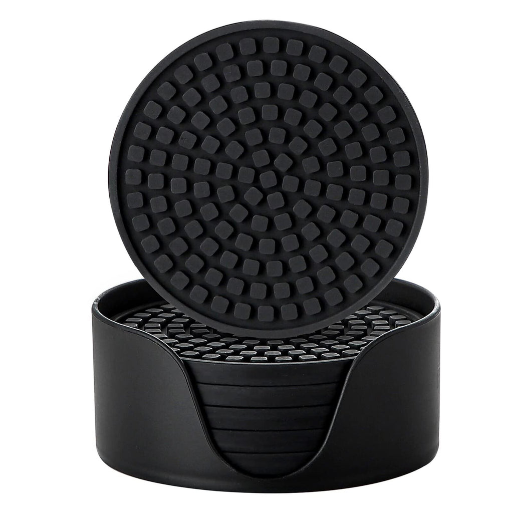 Silicone Drink Coasters with Holder, Set of 6, Black C224809