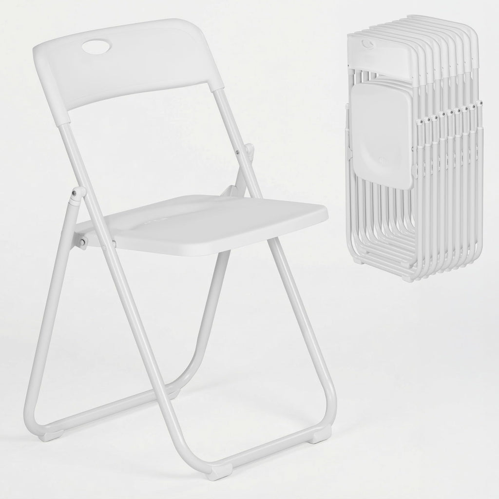 White Plastic Folding Chairs 10 Pack with Steel Frame G5155