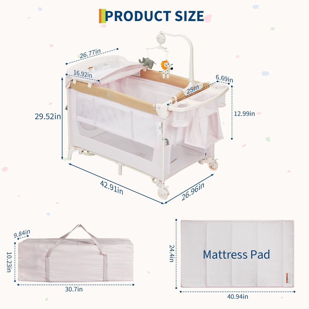 4 in 1 Pack and Play with Bassinet, Changing Table, Playpen and Carry Bag S123