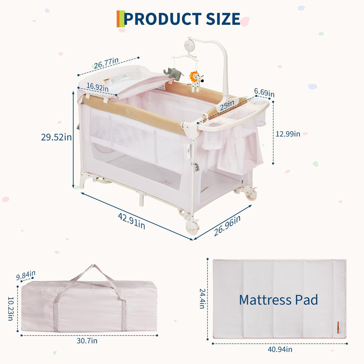 4 in 1 Pack and Play with Bassinet, Changing Table, Playpen and Carry Bag S123