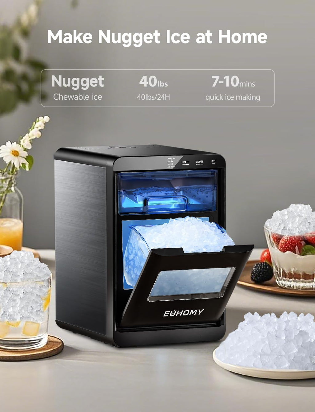 Nugget Ice Maker Countertop, 40lbs/24H, Black H4262