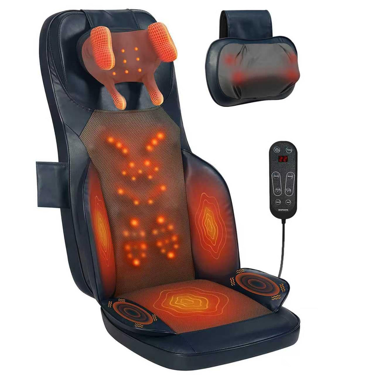 Massage Chair Pad with Heat, Navy Blue F838