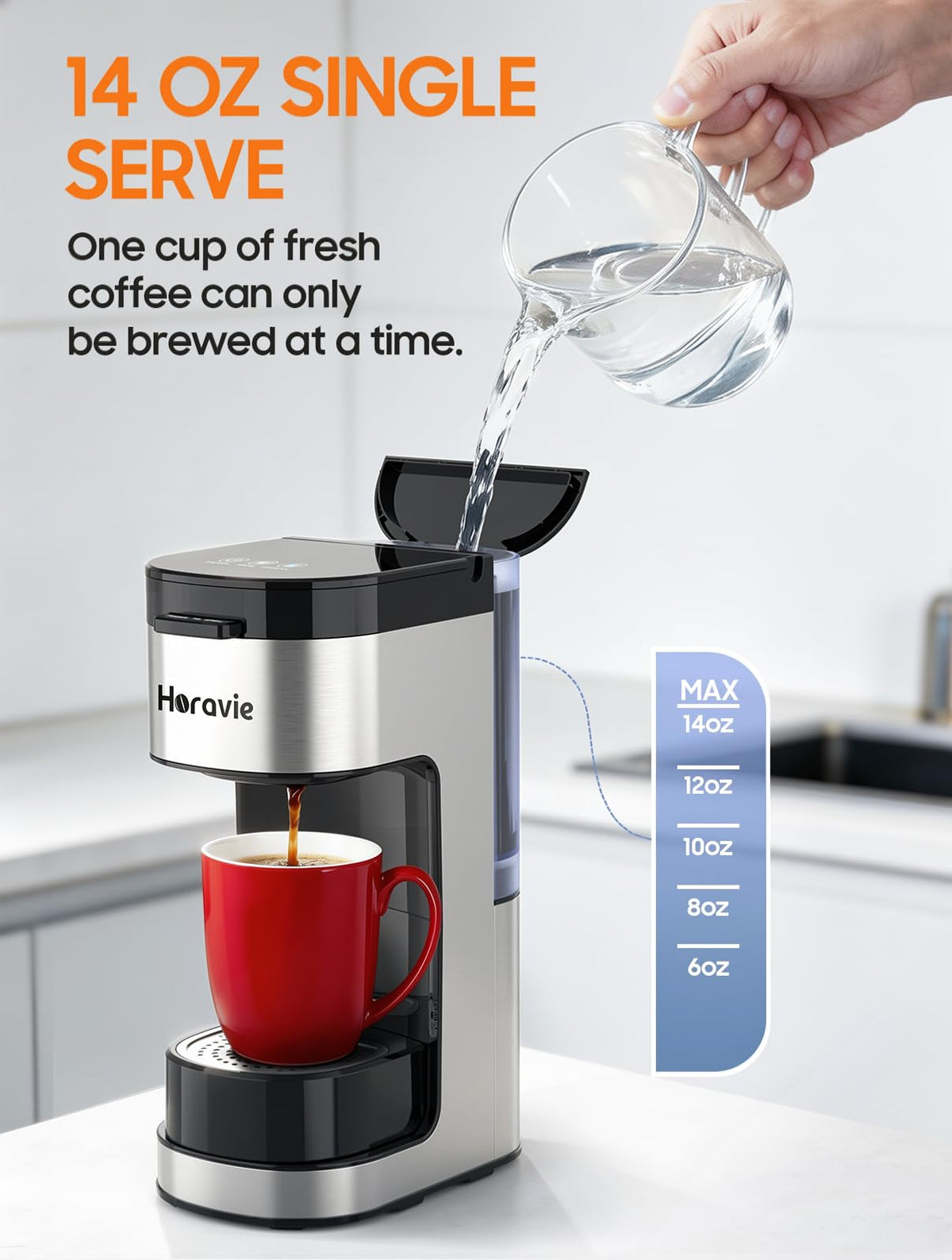 Single Serve Coffee Maker, 6 to 14 Oz, Black Y482