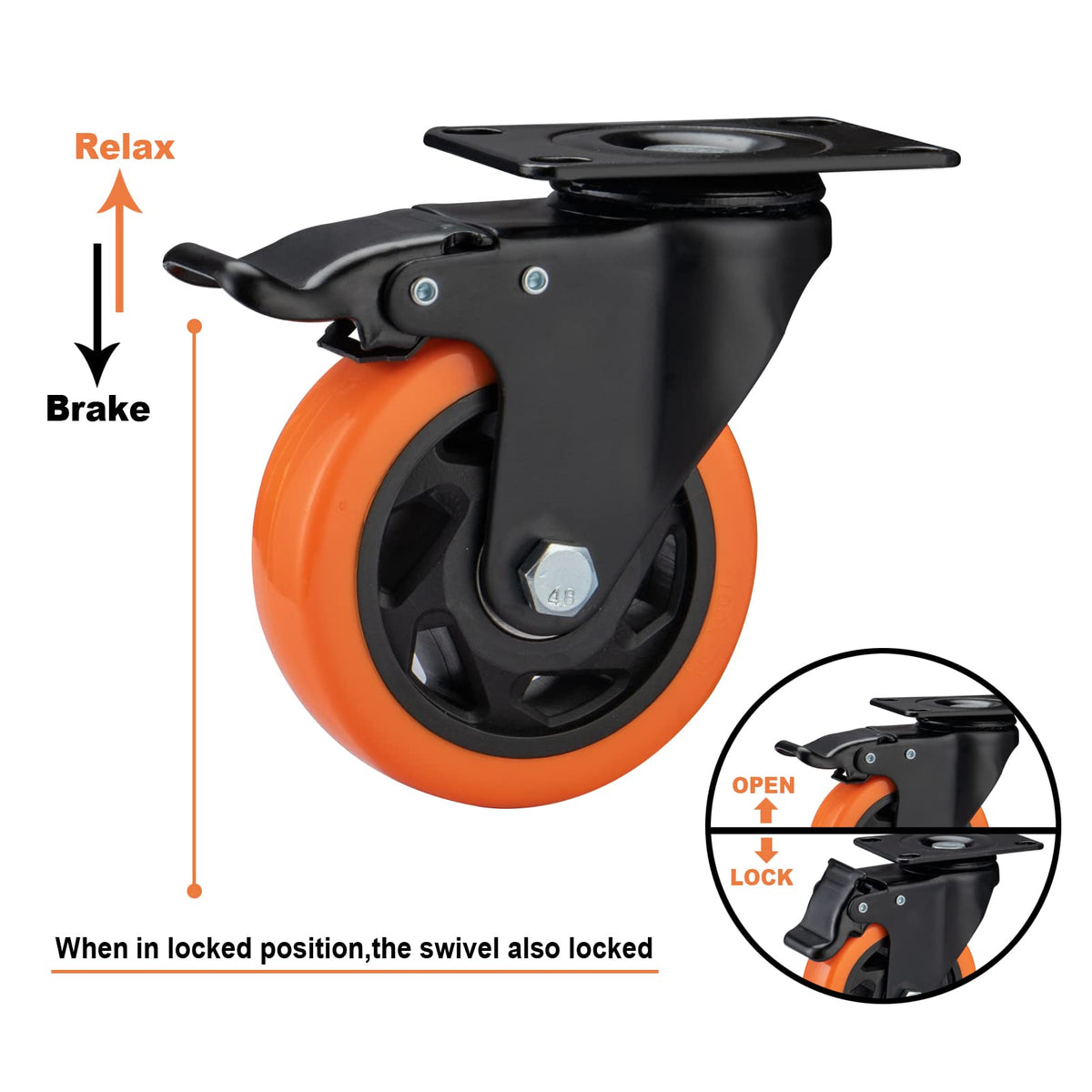 4" Heavy Duty Caster Wheels Set of 4 T9738