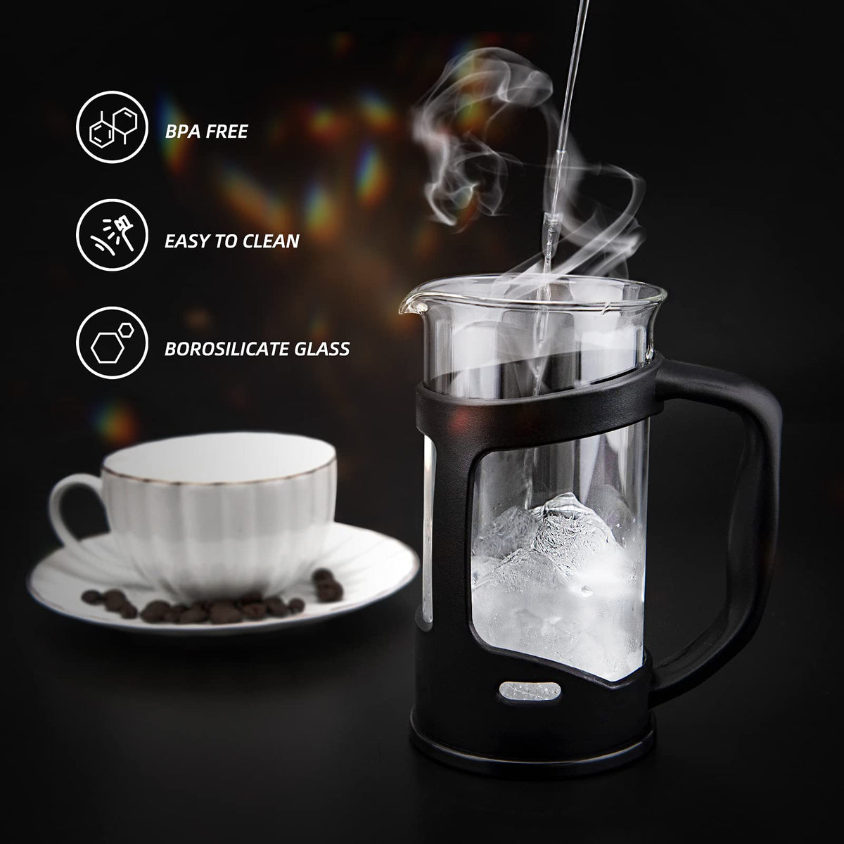 Mini French Press Coffee Maker, 1 Cup, 12oz, Stainless Steel Filter L1397