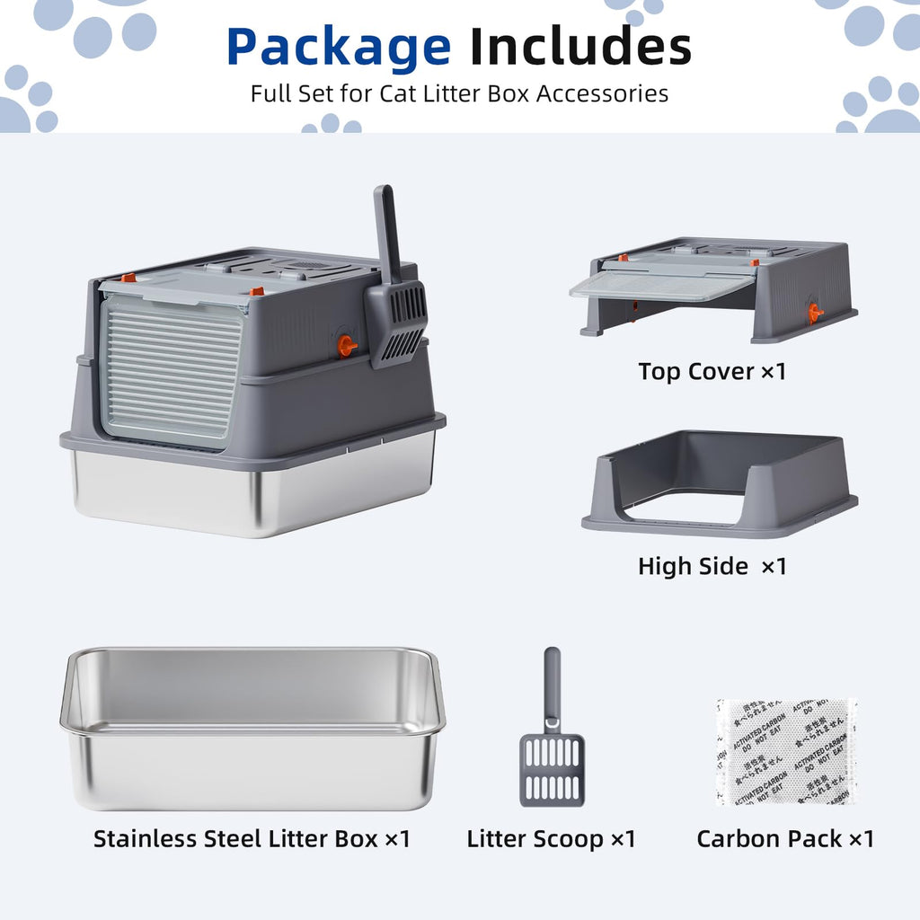Stainless Steel Covered Cat Litter Box with High Sides T2972
