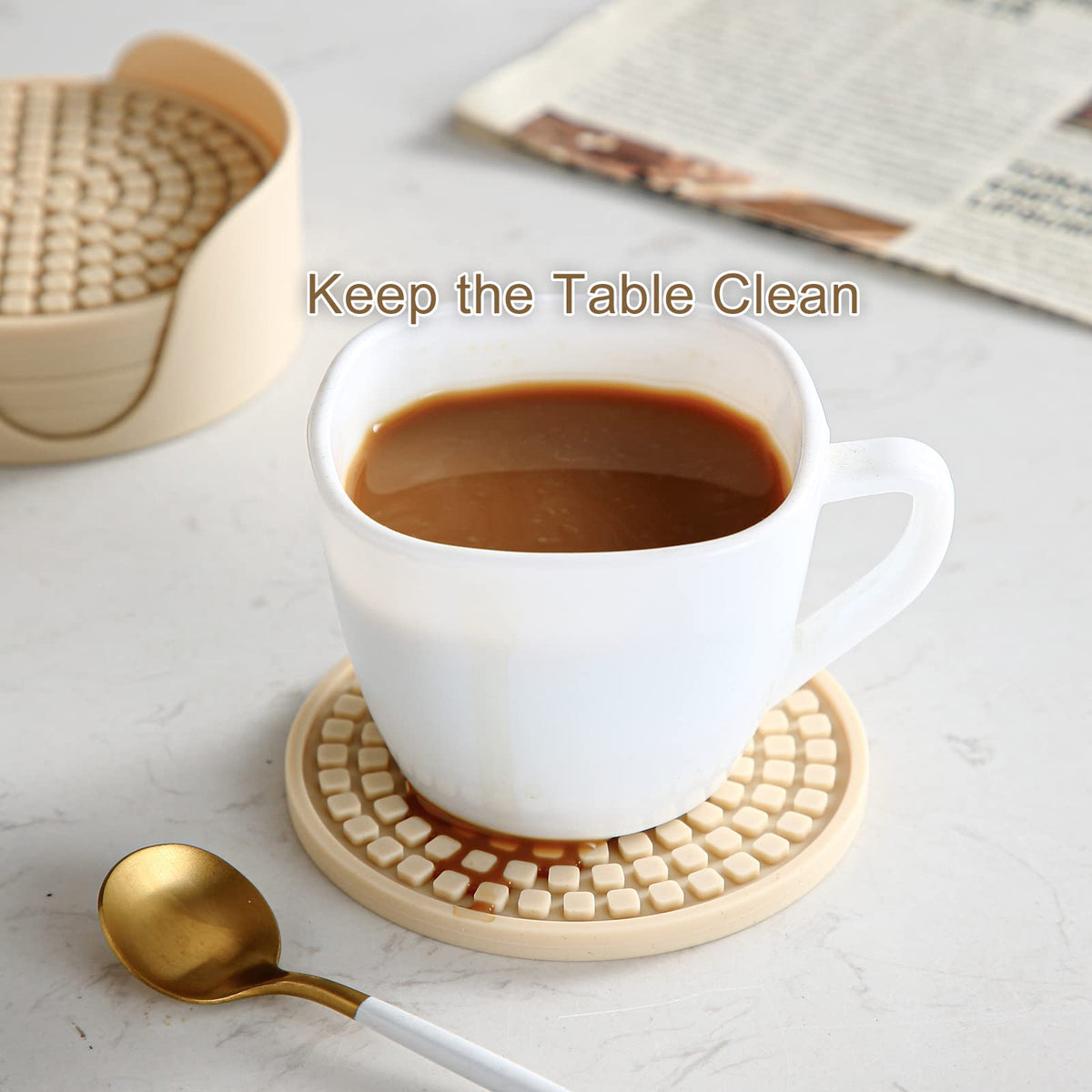 Silicone Drink Coasters with Holder, Set of 6, Black C224809