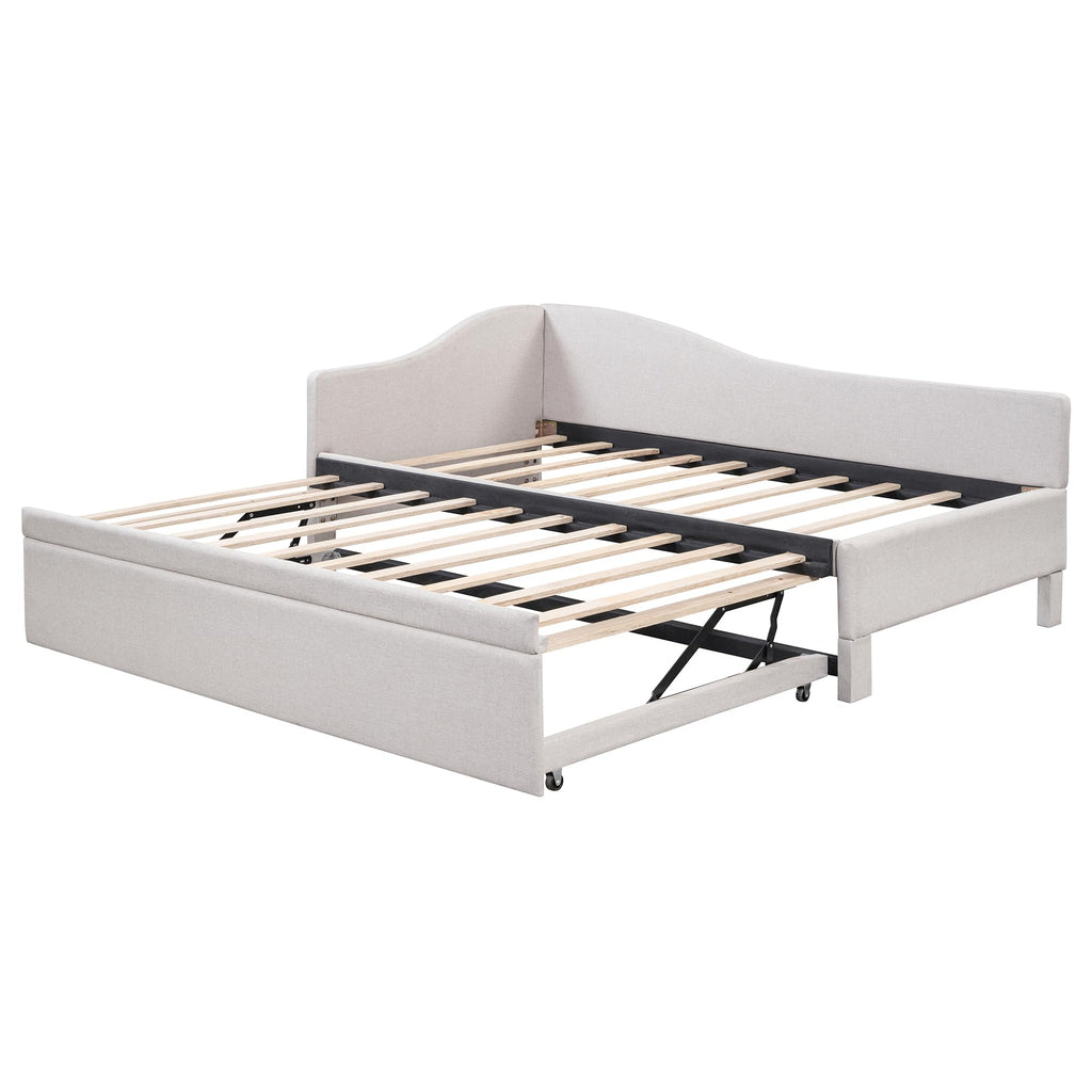 Twin Size Upholstered Linen Daybed with Pop up Trundle S160894