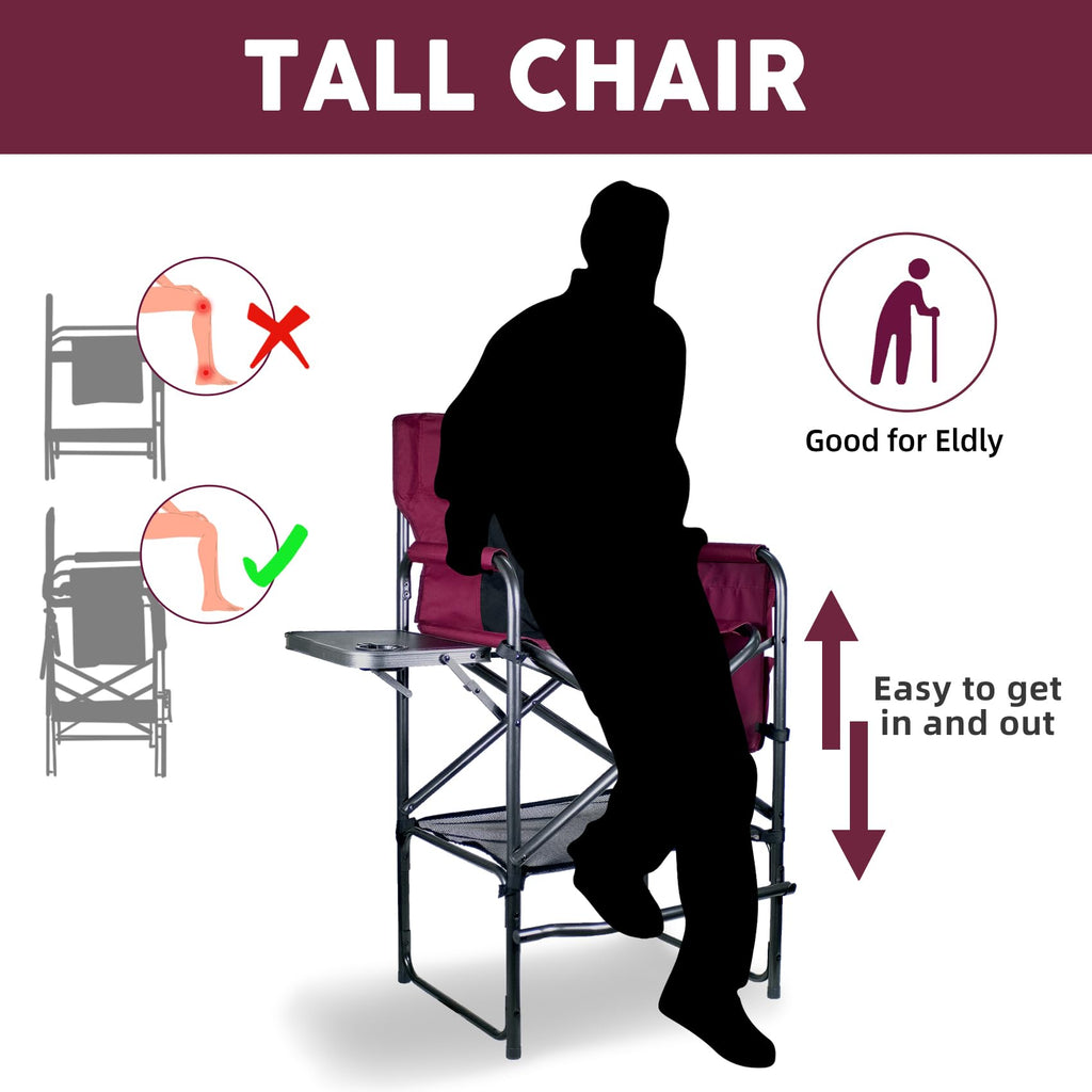 Wine Red Black Bar Height Folding Chair with Side Table D5056