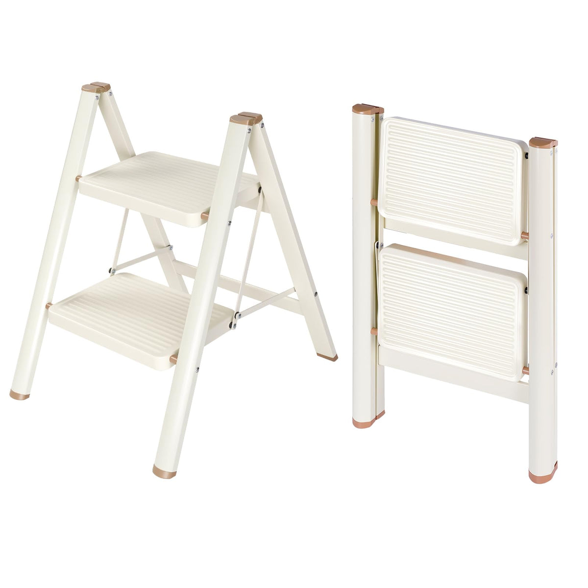 2 Step Ladder Folding Step Stool with Anti-Slip Pedal 330LBS Capacity Cream White B30000
