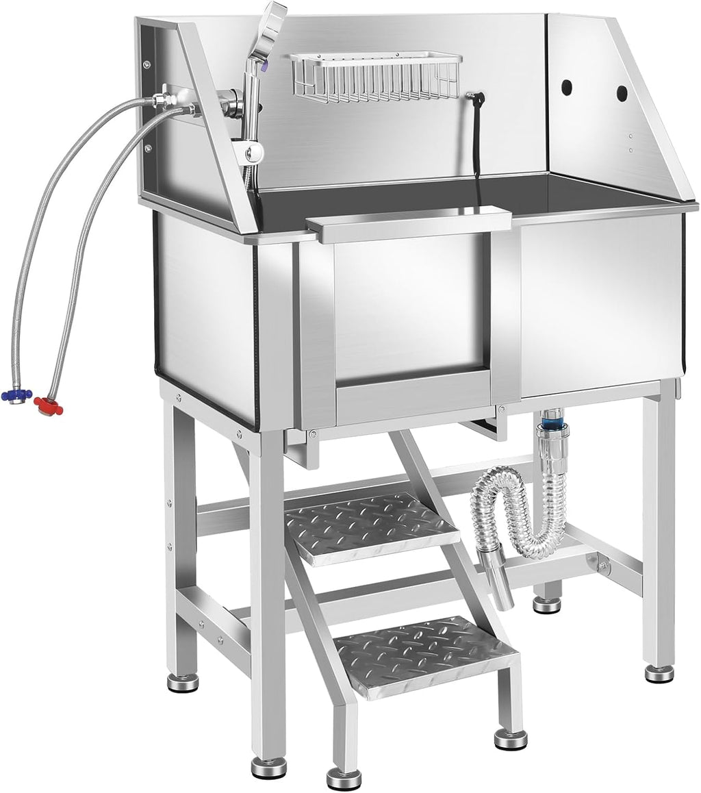 34" Stainless Steel Dog Grooming Tub with Stairs R928134