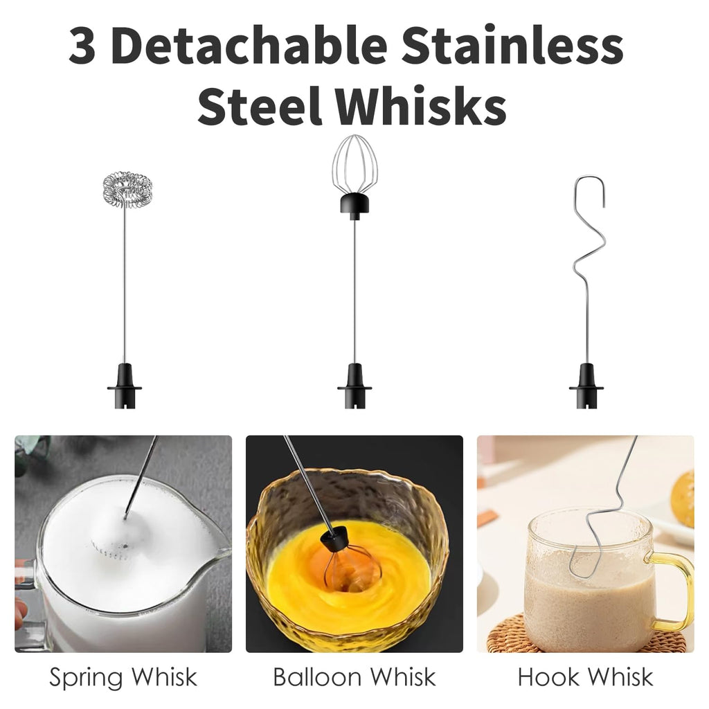 Rechargeable Handheld Milk Frother with 3 Stainless Steel Whisks E80581