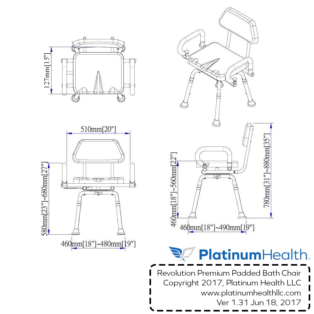 Gray Pivoting Shower Chair with Padded Back and Arms U703628
