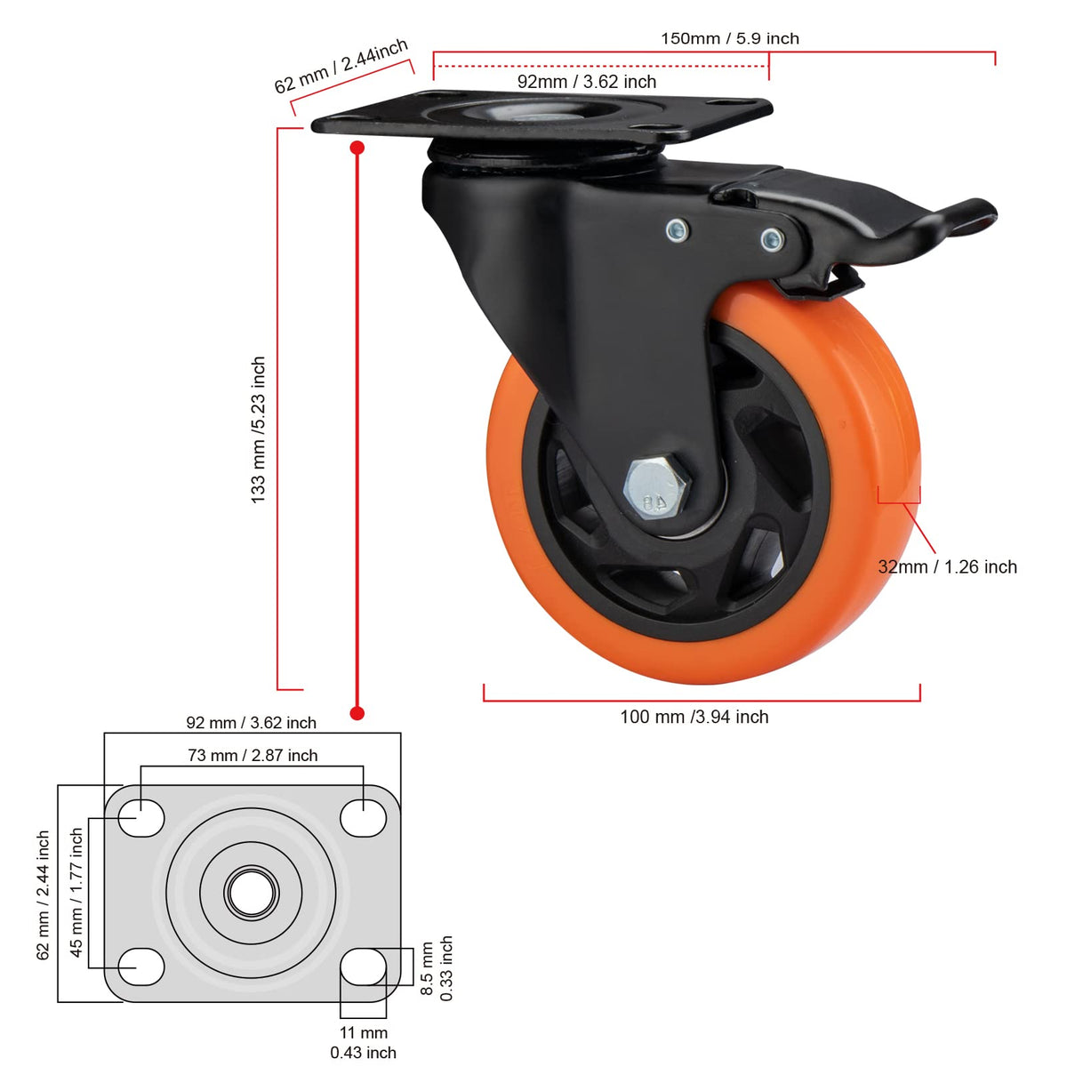 4" Heavy Duty Caster Wheels Set of 4 T9738