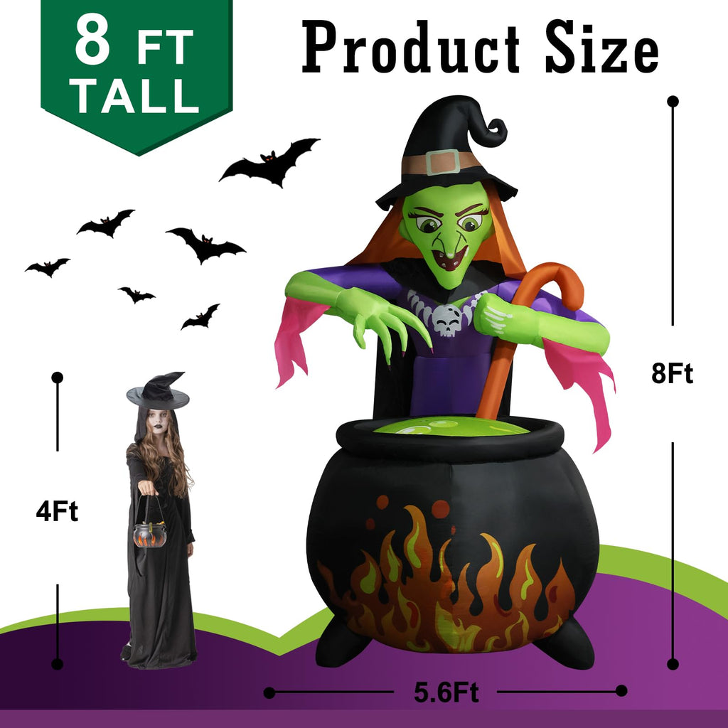 8Ft Tall Halloween Inflatable Witch Cauldron with 4 Led Lights I5096
