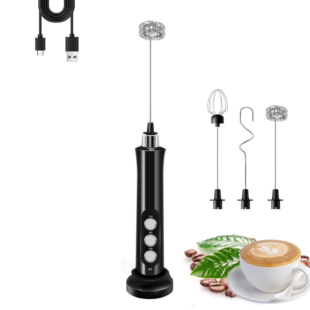 Rechargeable Handheld Milk Frother with 3 Stainless Steel Whisks E80581