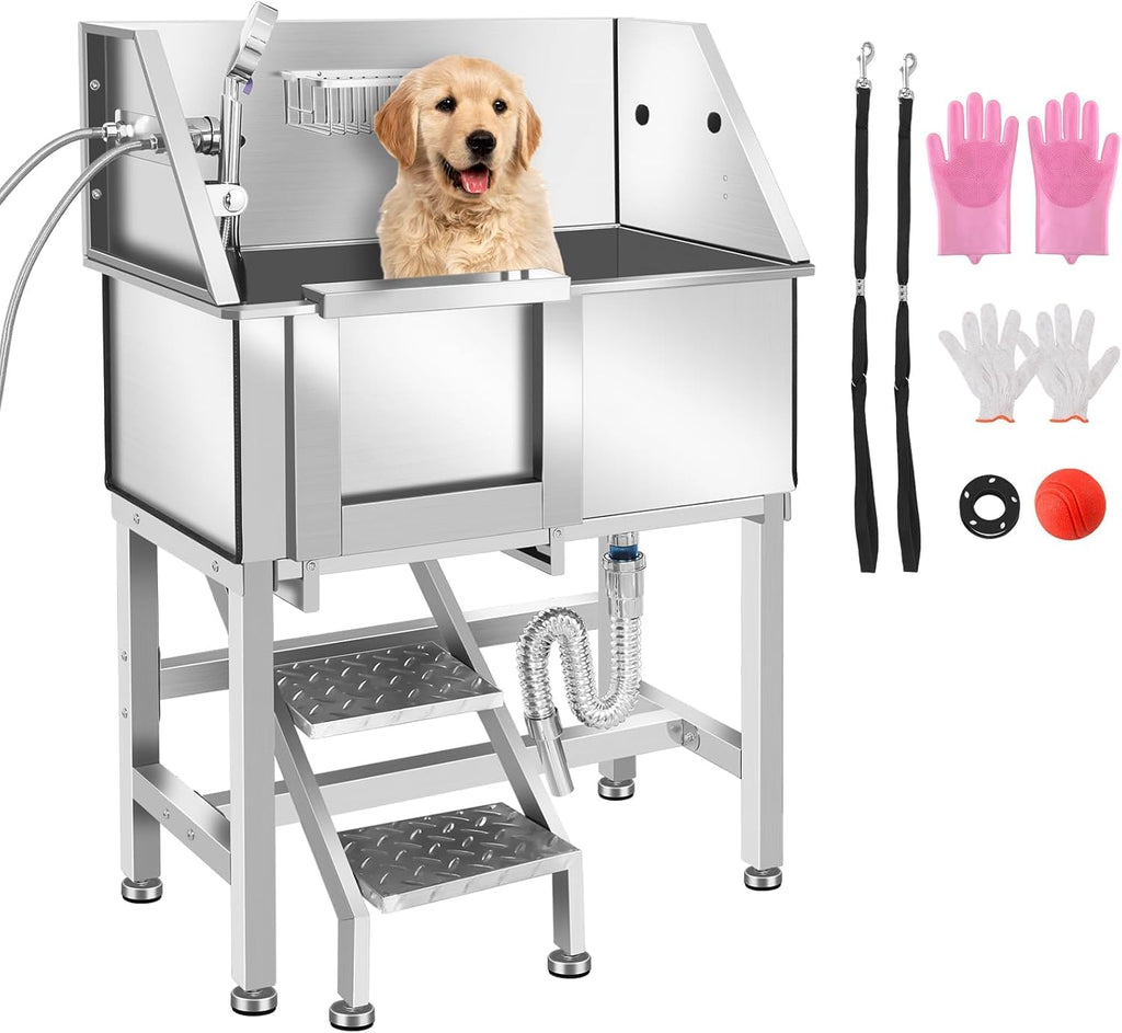 34" Stainless Steel Dog Grooming Tub with Stairs R928134
