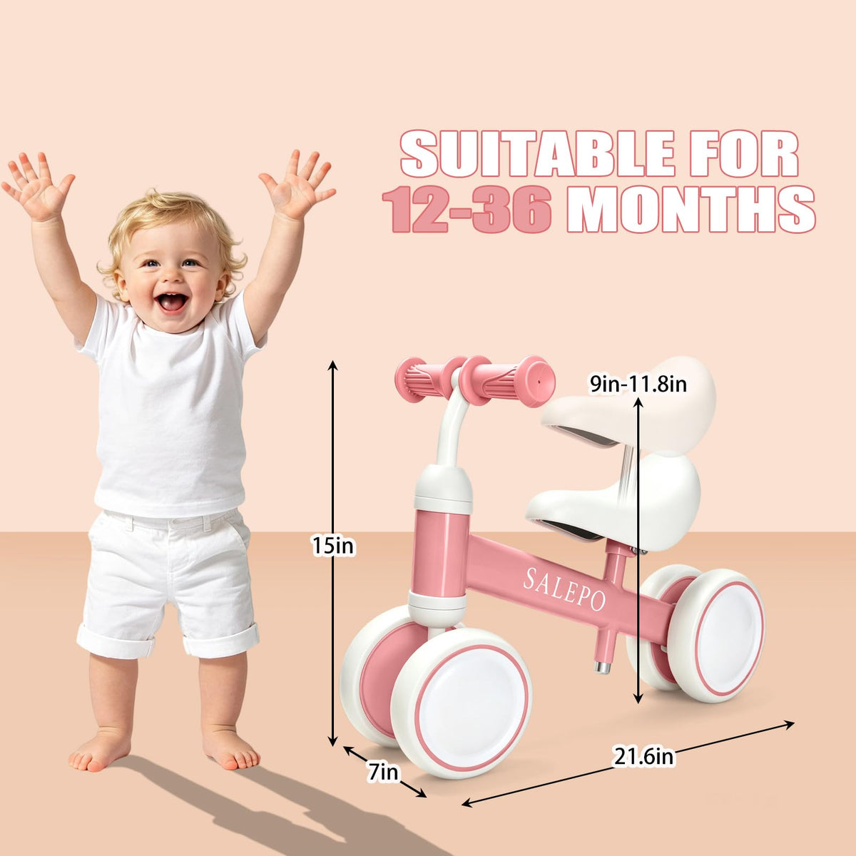 12-36 Month Baby Balance Bike with 4 Wheels & Soft Seat V943297