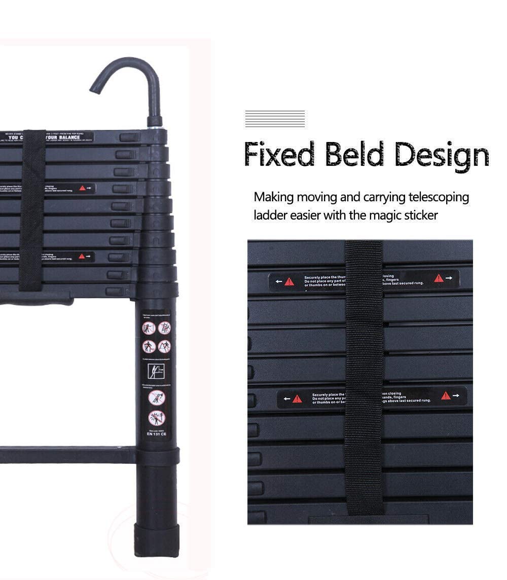 Black 20.3FT Aluminum Telescoping Ladder 330lbs Capacity T166266