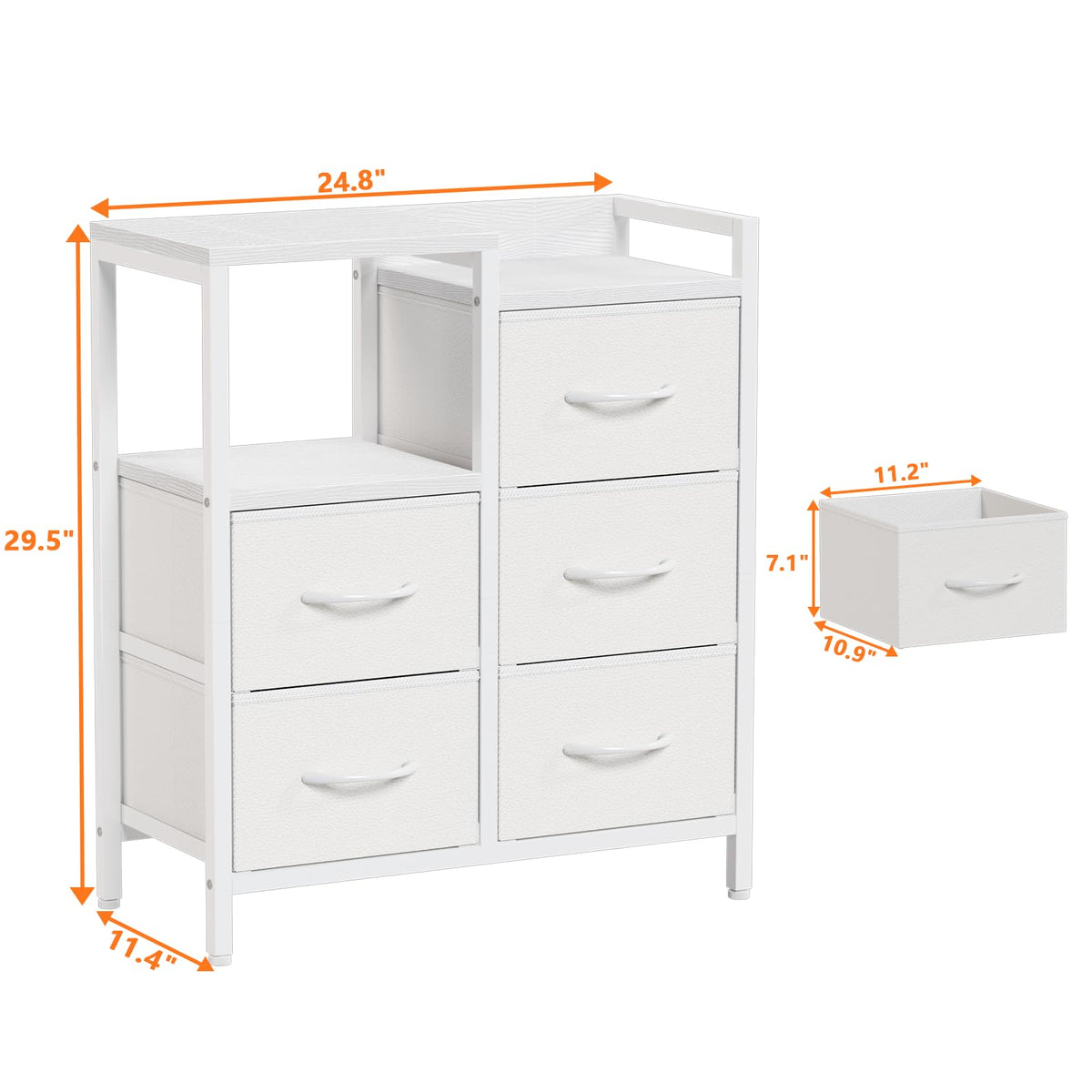 White 4 Drawer Dresser with 5 Storage Bins F573