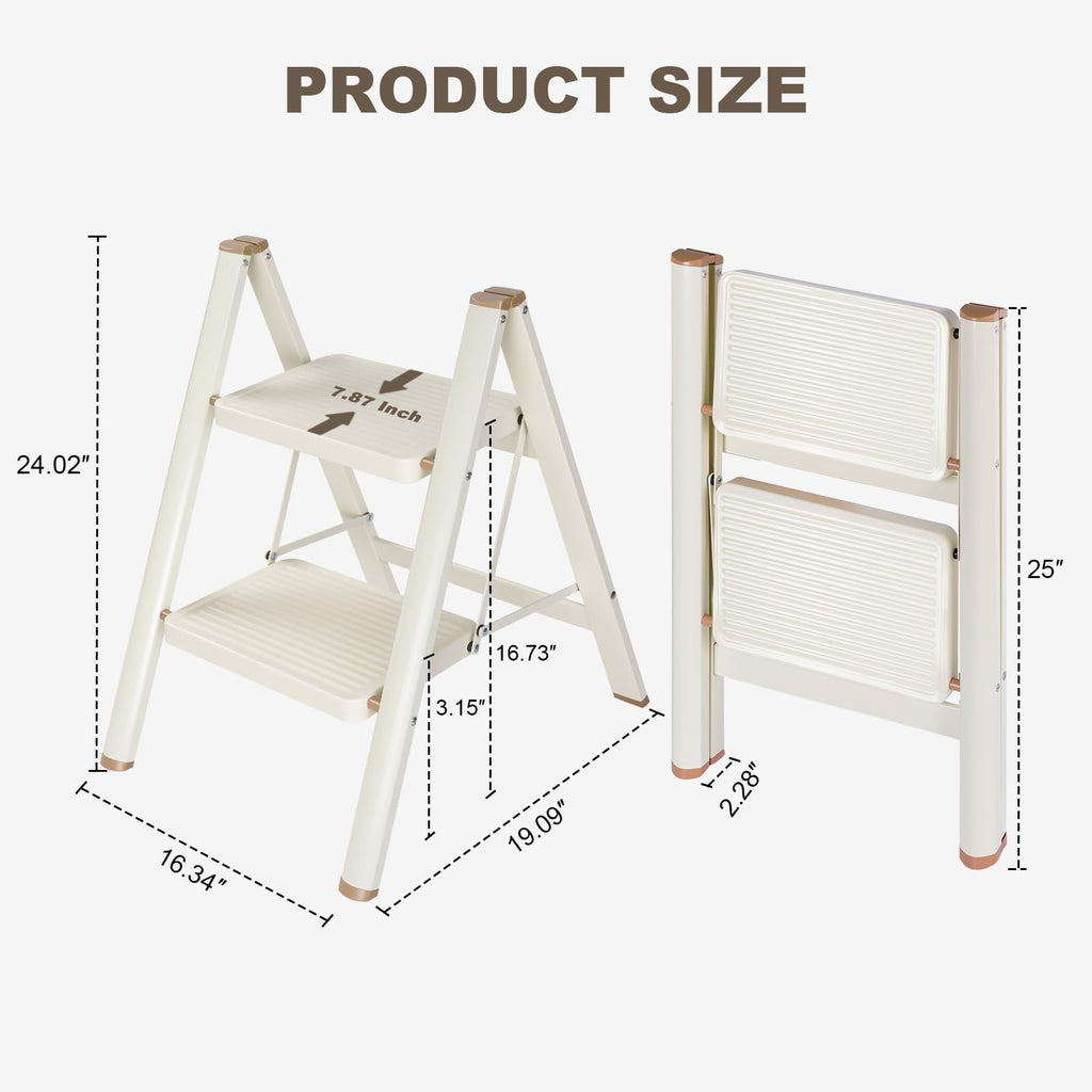 2 Step Ladder Folding Step Stool with Anti-Slip Pedal 330LBS Capacity Cream White B30000