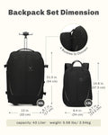 Rolling Backpack with Wheels 43L 17 inches Laptop Jet Black 6PC Packing Cubes Q551