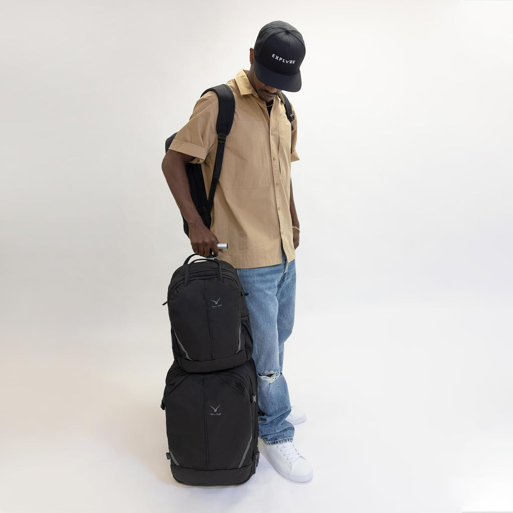 Rolling Backpack with Wheels 43L 17 inches Laptop Jet Black 6PC Packing Cubes Q551