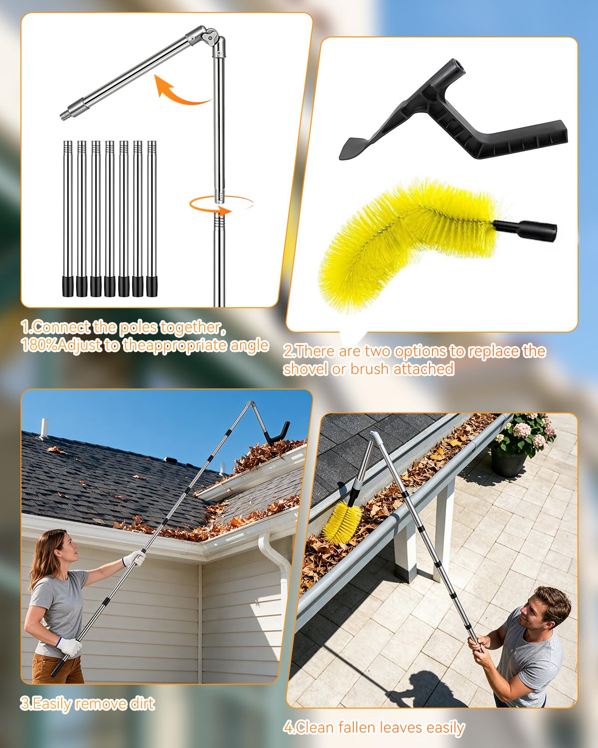 13FT Adjustable Gutter Cleaning Tool Kit with Brush Head C72528