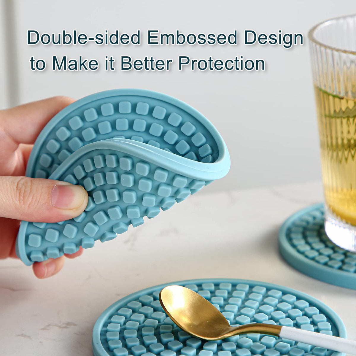 Silicone Drink Coasters with Holder, Set of 6, Black C224809