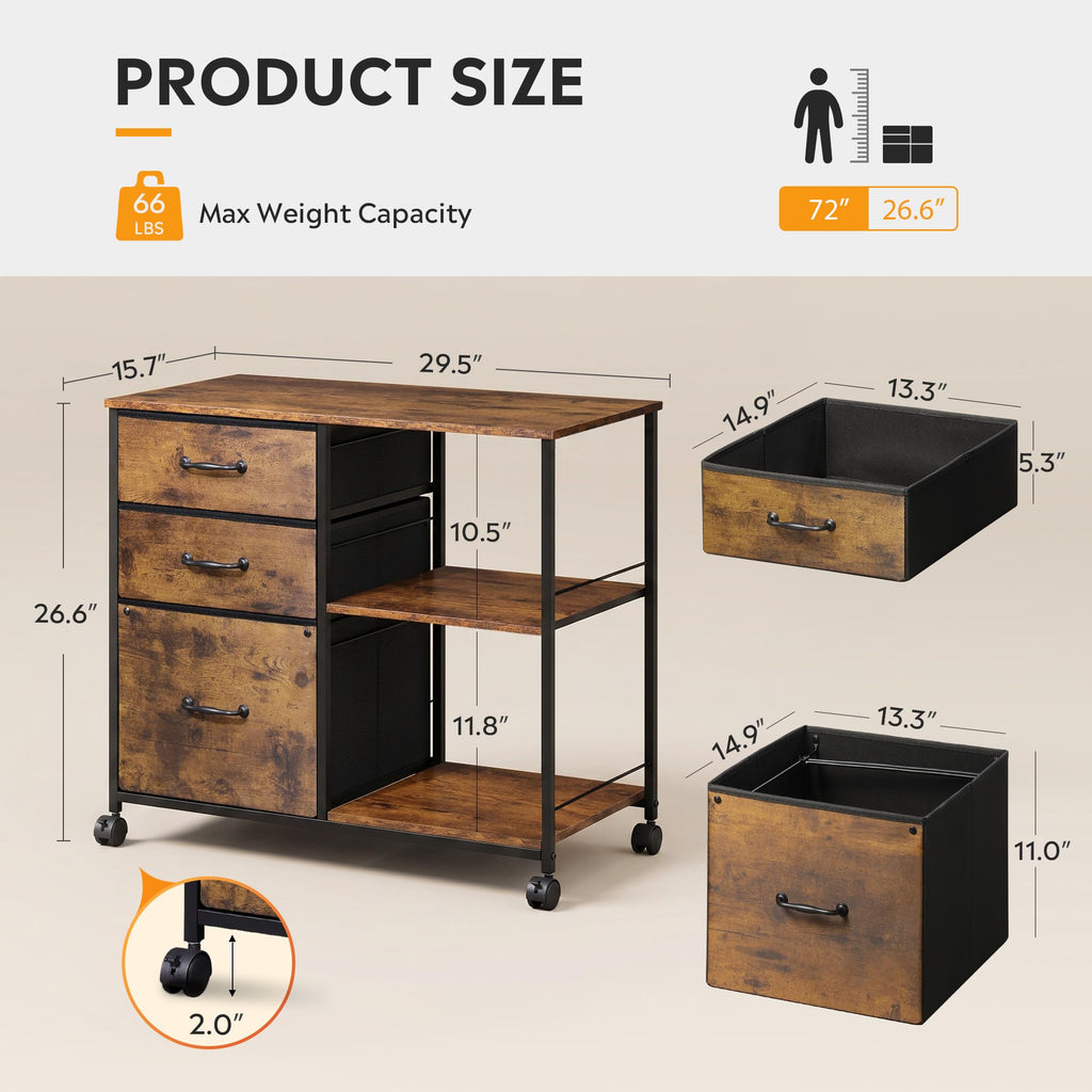 3 Drawer Fabric Mobile File Cabinet A563966