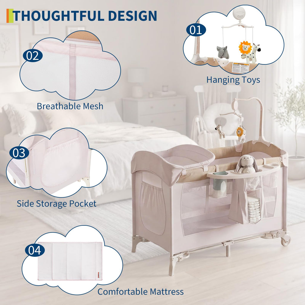 4 in 1 Pack and Play with Bassinet, Changing Table, Playpen and Carry Bag S123