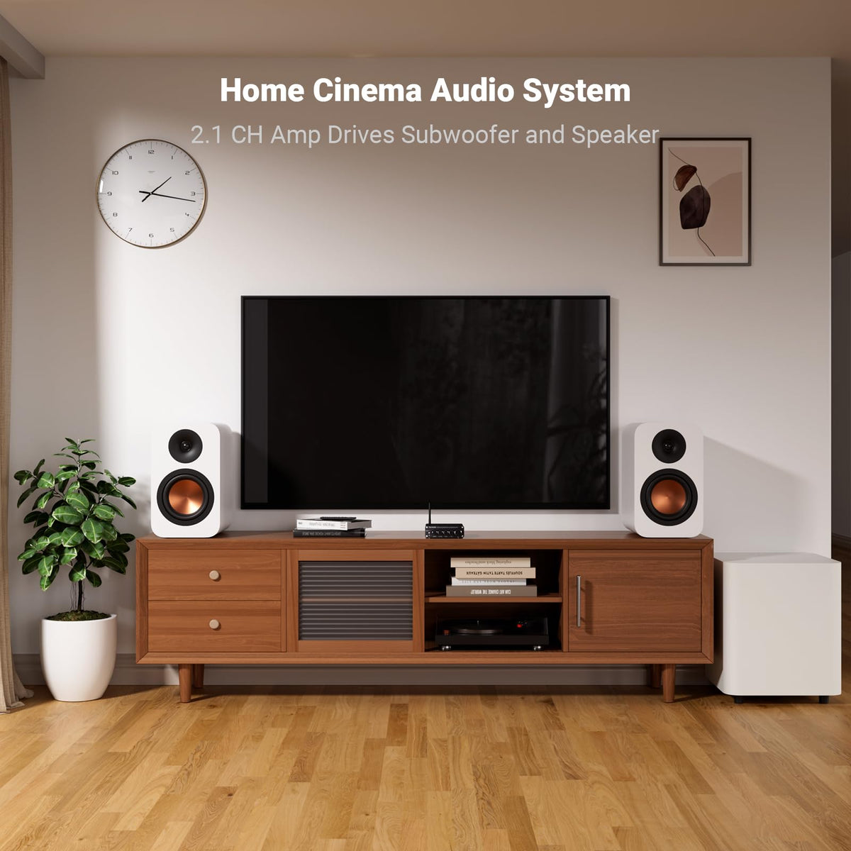 Bluetooth 5.0 Stereo Audio Receiver Amplifier 2.1 Channel Mini Hi-Fi Class D Integrated Amp C59551