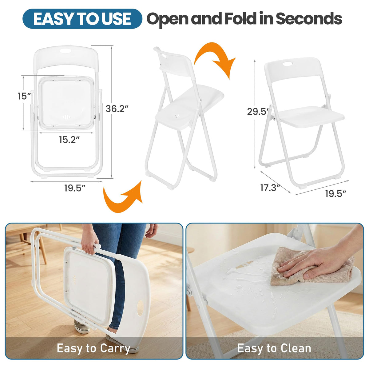 White Plastic Folding Chairs 10 Pack with Steel Frame G5155