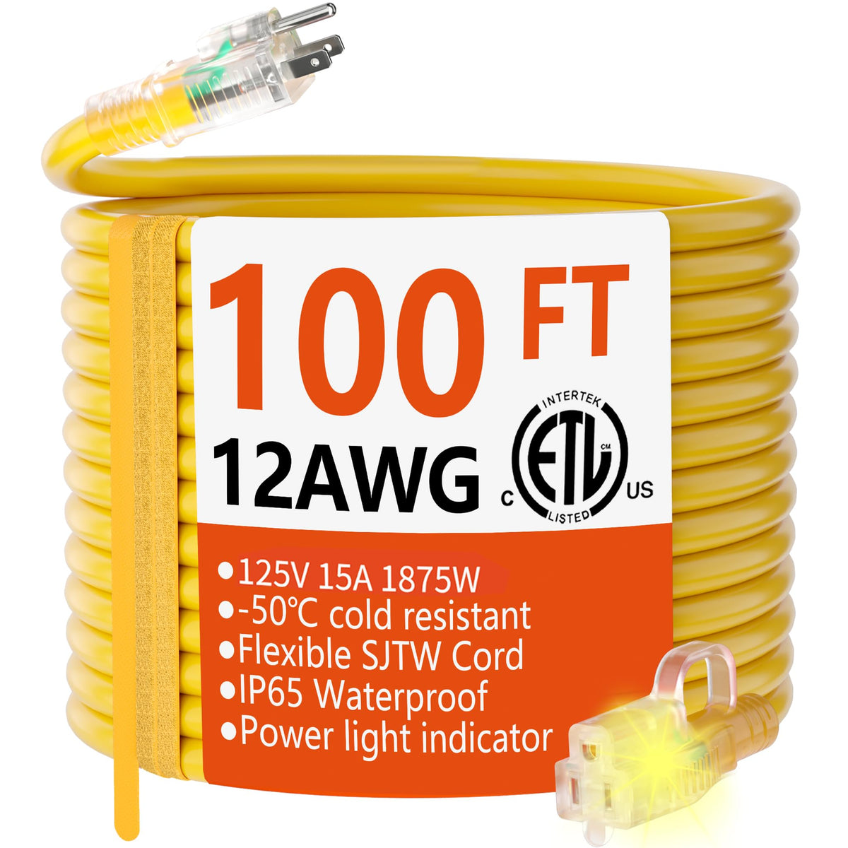 12/3 Gauge Heavy Duty Outdoor Extension Cord 100 FT Waterproof D500833