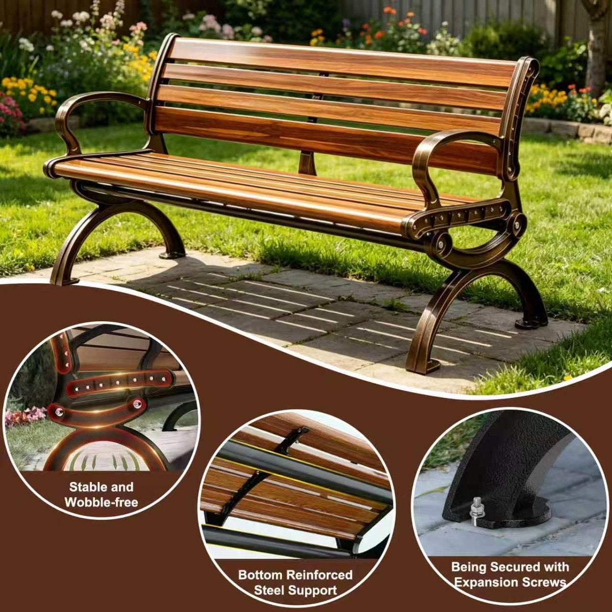 70" Aluminum Alloy Outdoor Bench with Armrest F91349