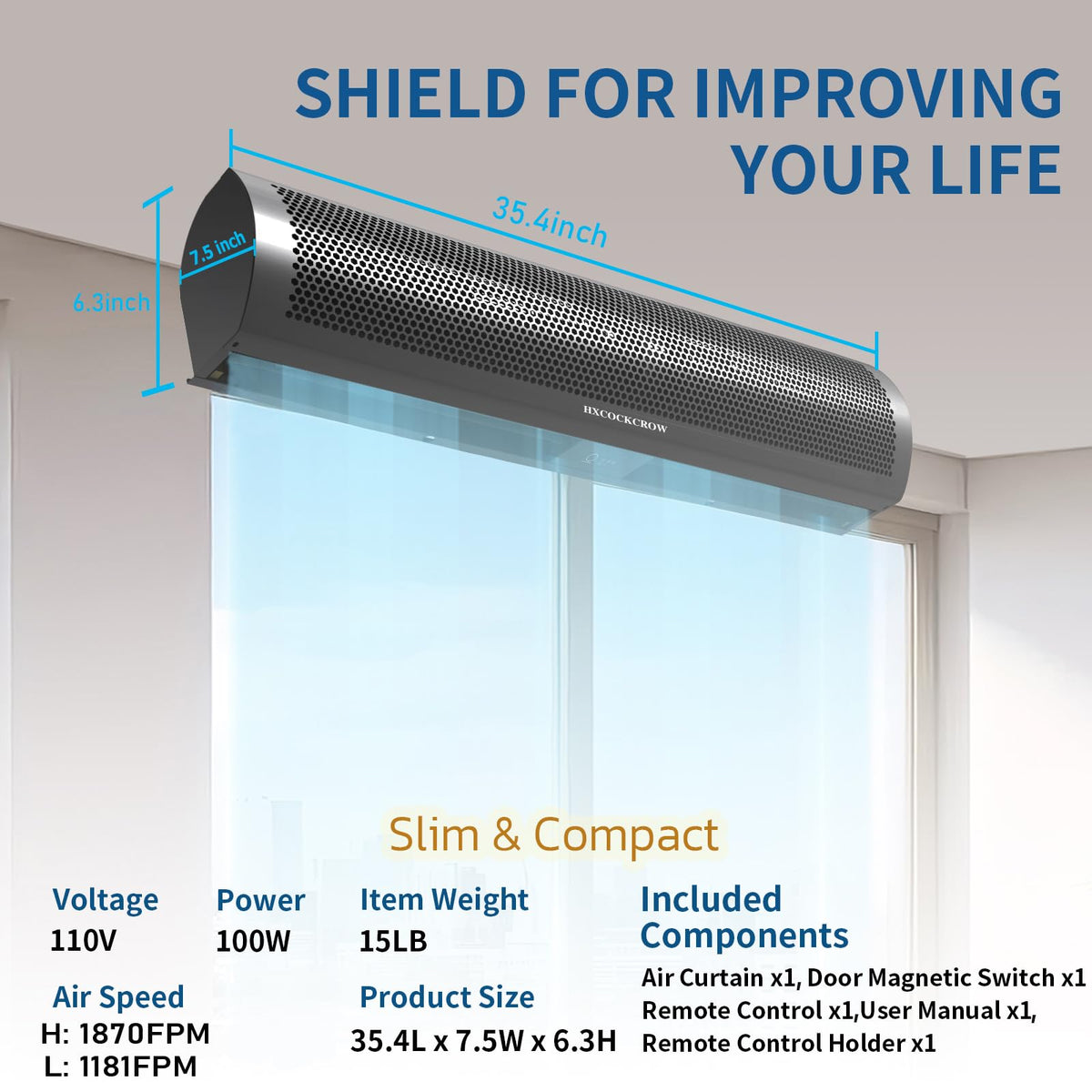 36 Inch Matte Black Wall Mounted Air Curtain R671871