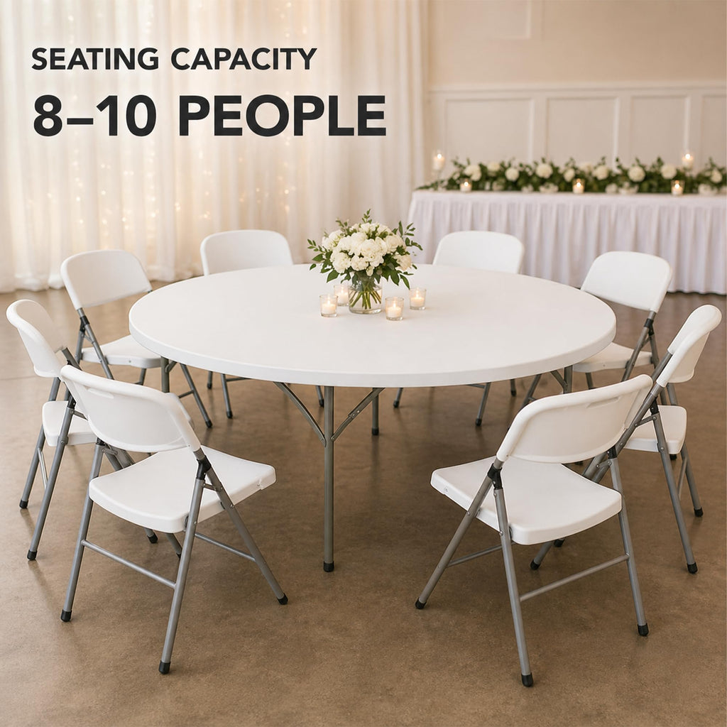 72-Inch Round Folding Tables 5-Pack Heavy-Duty Plastic X70741