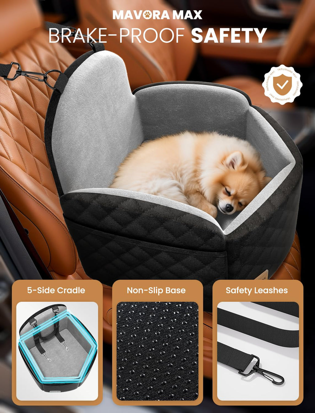 Dog Car Seat for Small/Medium Dogs up to 35lbs, Memory Foam, Grey I1294