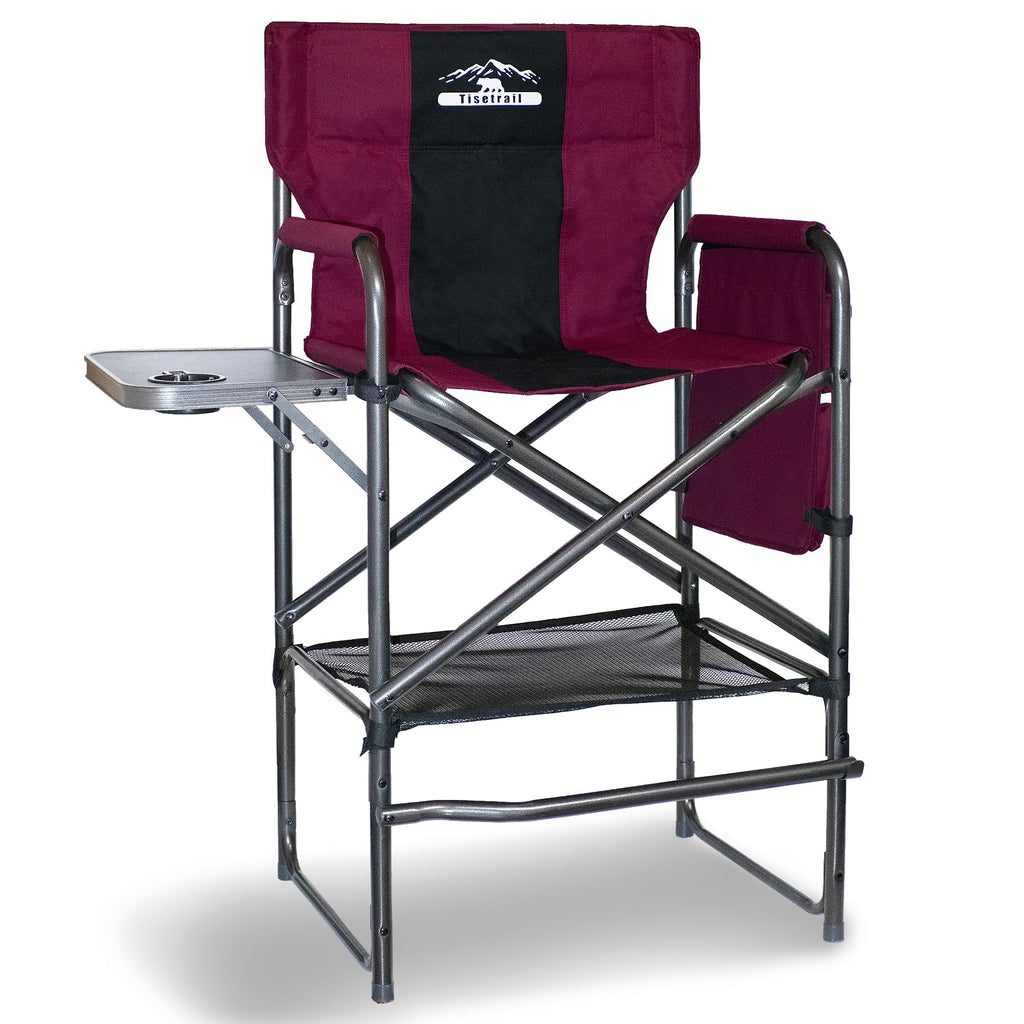 Wine Red Black Bar Height Folding Chair with Side Table D5056