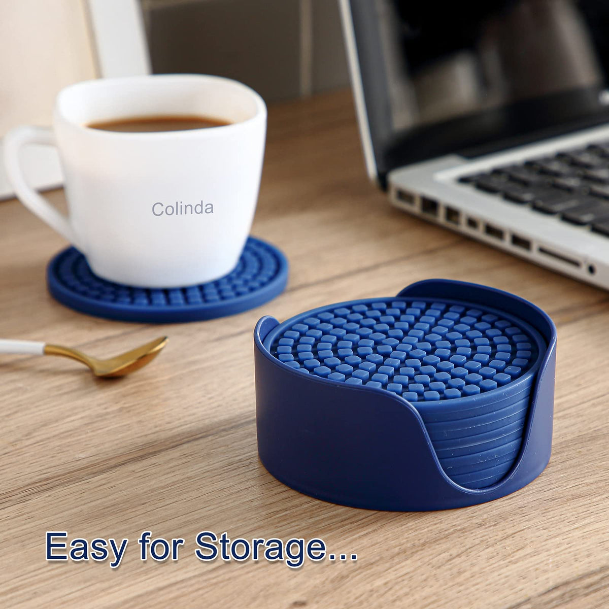 Silicone Drink Coasters with Holder, Set of 6, Black C224809