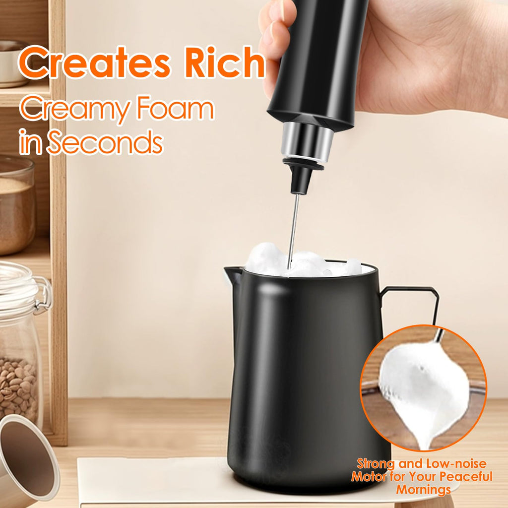 Rechargeable Handheld Milk Frother with 3 Stainless Steel Whisks E80581