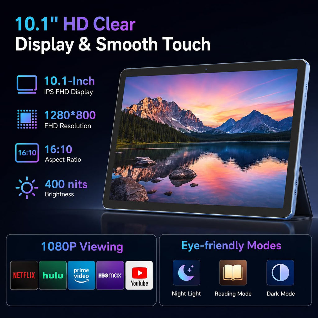 Black 10.1 inch Android 16 Tablet with Keyboard N913216