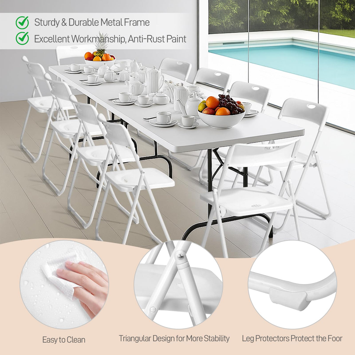 Folding Chairs Set of 10 White Plastic F17006