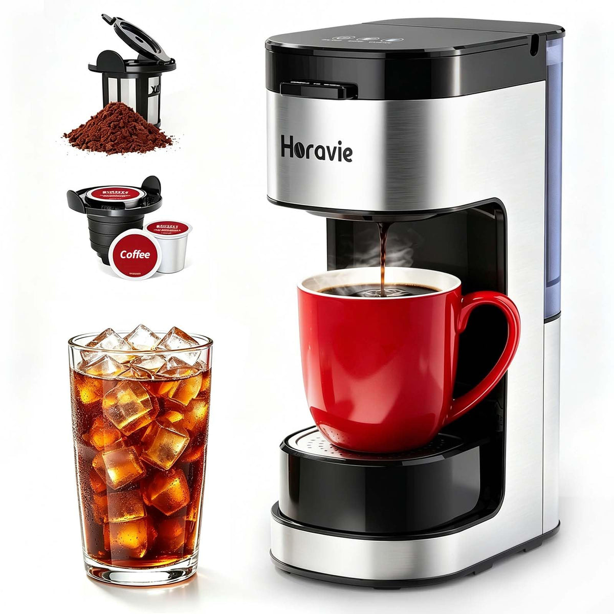 Single Serve Coffee Maker, 6 to 14 Oz, Black Y482