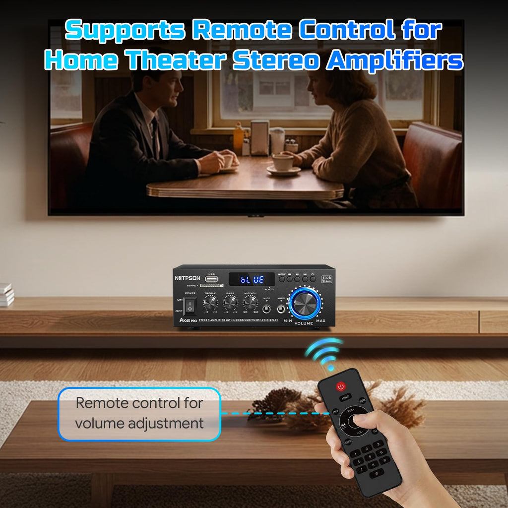 2CH 50W Bluetooth Stereo Receiver Amplifier with FM Radio T5175