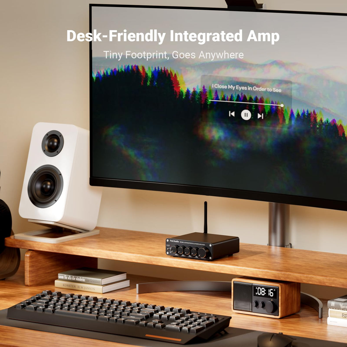 Bluetooth 5.0 Stereo Audio Receiver Amplifier 2.1 Channel Mini Hi-Fi Class D Integrated Amp C59551