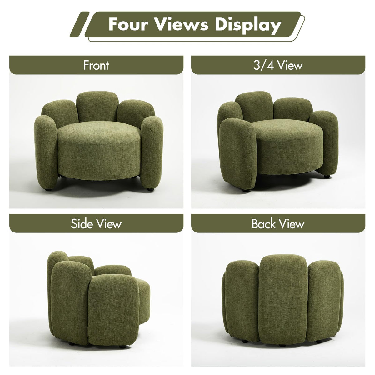 Green Set of 2 Upholstered Barrel Accent Chairs with Solid Wood Base Y706